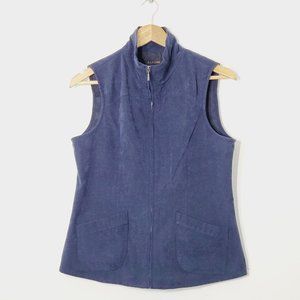 A La Une Casual Zippered Vest Dark Blue Lined Pockets High Collar Textured 9